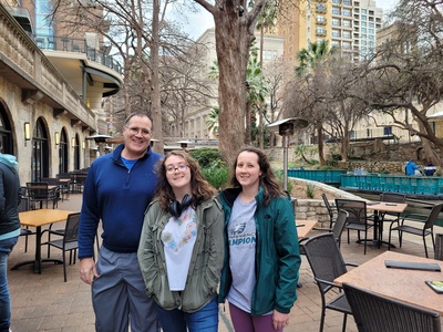 Writer Jon Stoltzfus and his two oldest daughters during a family trip to San Antonio&rsquo;s River Walk