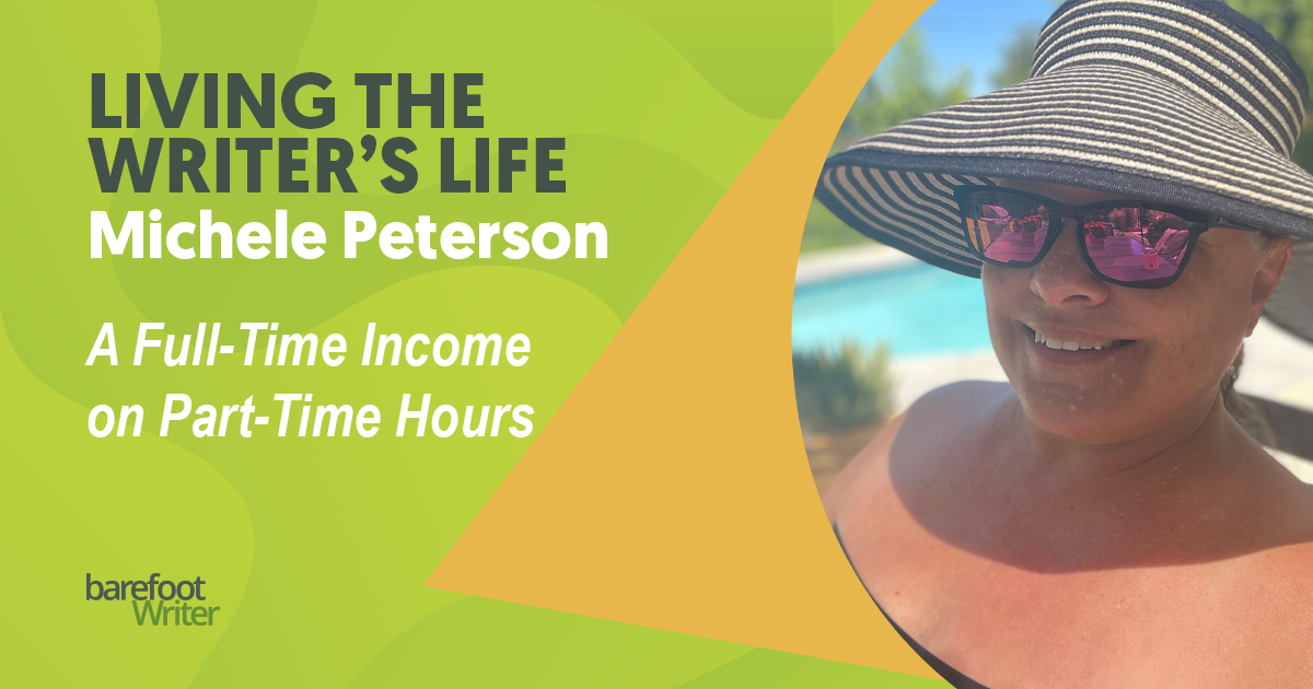 Michele is happy to lounge by the pool,
	surrounded by her garden, when she&rsquo;s
	not busy with a writing project.