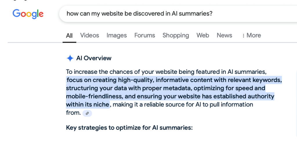 A screenshot showing Google&rsquo;s generative AI feature.