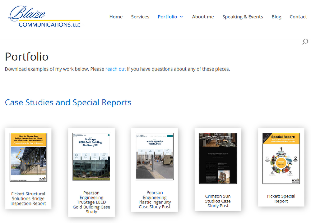 Screenshot of Leslie Blaize&rsquo;s portfolio on her website