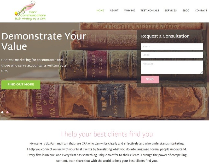 Screen shot of Liz Farr&rsquo;s freelance website