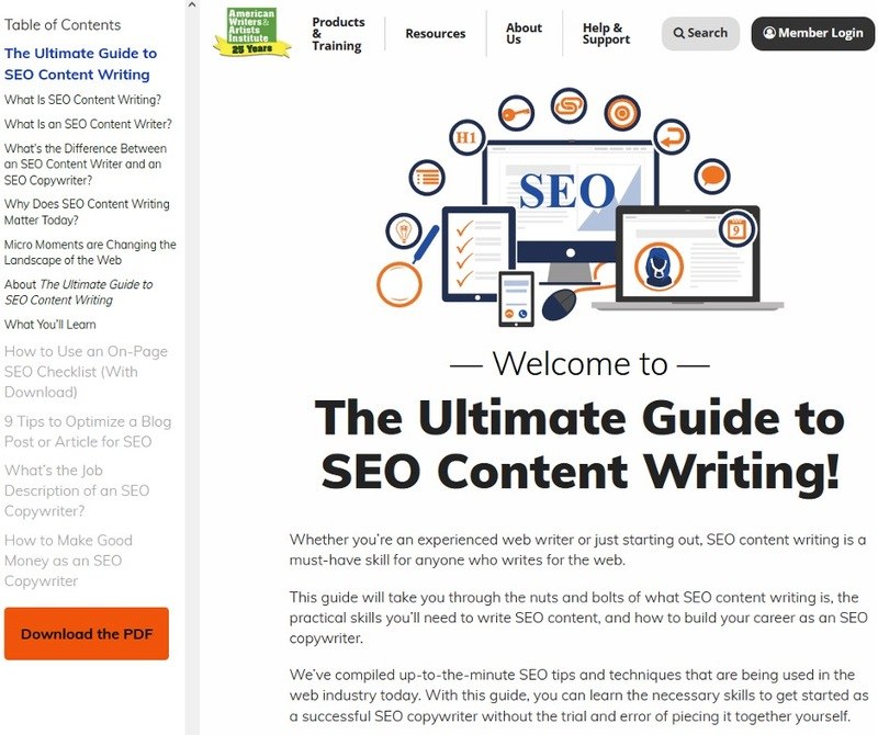 Screen shot of AWAI&rsquo;s Ultimate Guide to SEO Content Writing