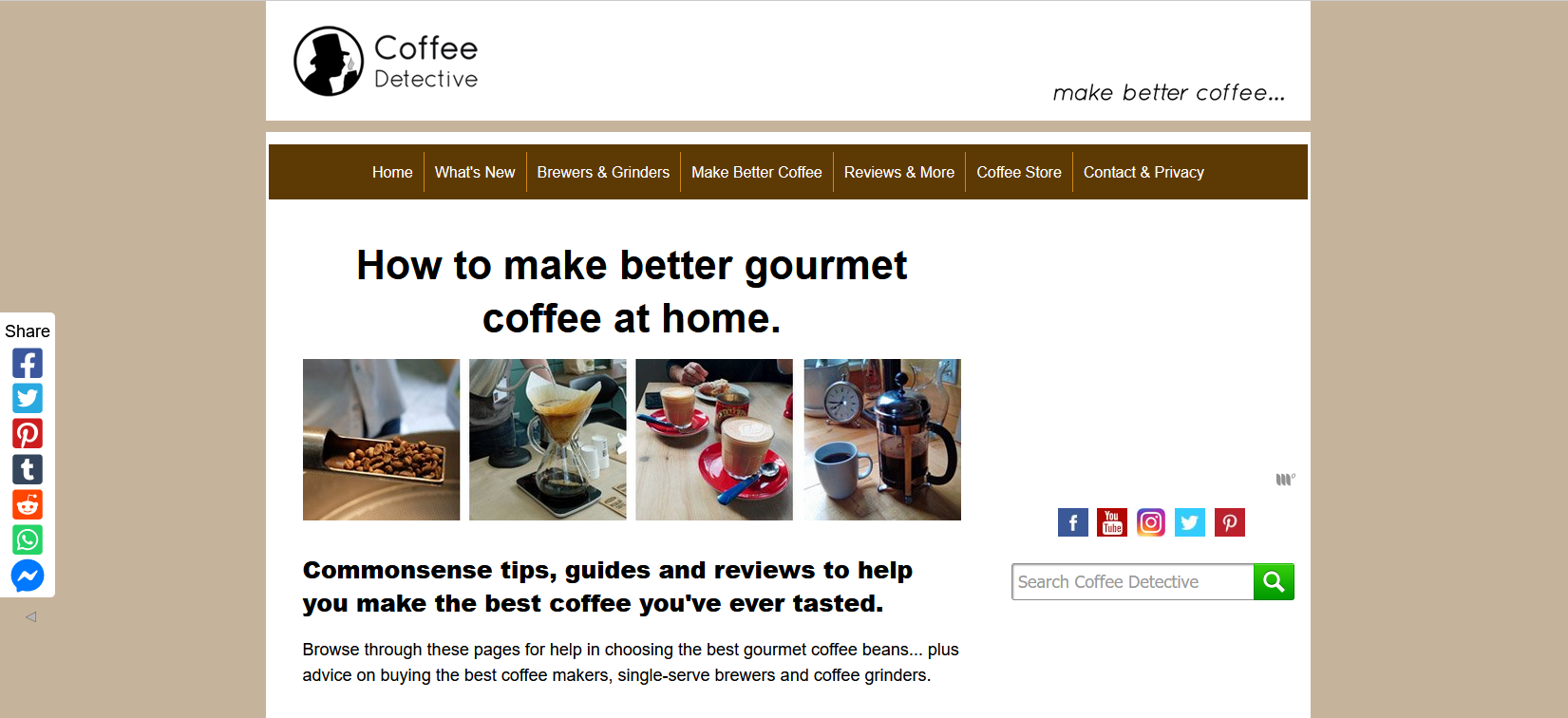 Screen shot of Nick Usborne&rsquo;s blog Coffee Detective