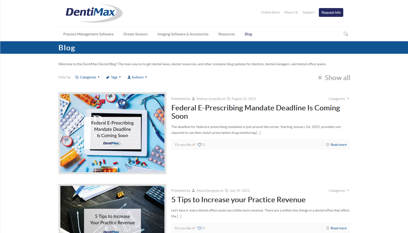 Screen shot of DentiMax&rsquo;s blog