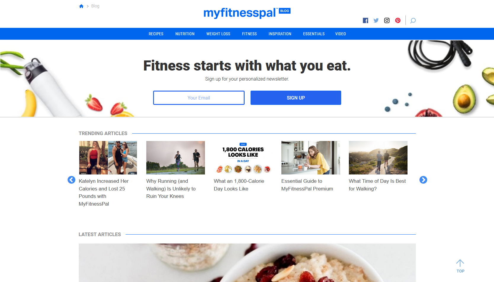 Screen shot of MyFitnessPal&rsquo;s blog